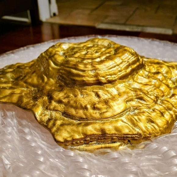 $10 CUT - 14" x 11" Turkish Glass, Clam Shell Hand Painted W/ Gold & Wood Bark - Picture 5 of 12